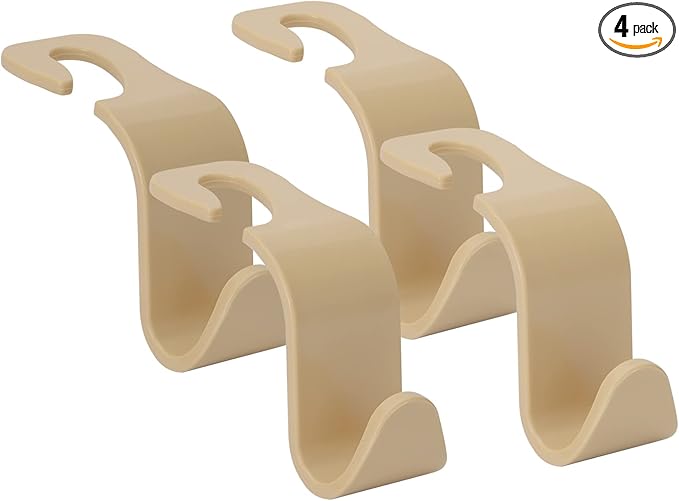 Soleebee 4 Pack Car Headrest Hooks - Universal Auto Hooks for Back Seat Hangers, Storage Organizer (Beige)