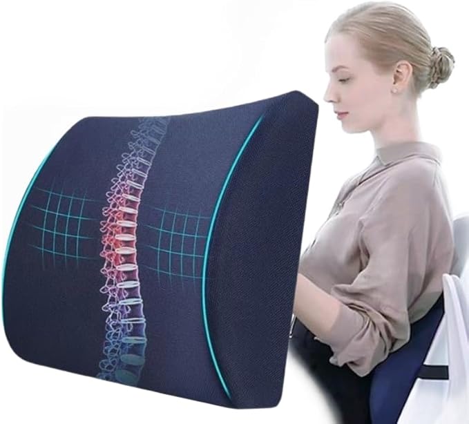 Lumbar Support Pillow，Memory Foam Lumbar Pillow for Lower Back Pain Relief，with Ventilated Mesh and Adjustable Strap， for Office Chair, Car Seat - Black