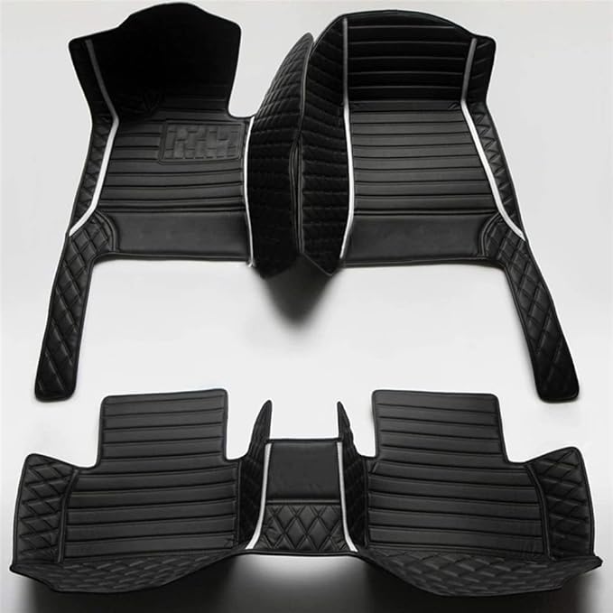 Custom Waterproof Leather Car Floor Mats Fit for Most Car SUV Truck & Sportscar All Weather Protection Vehicles (Black+White bar)