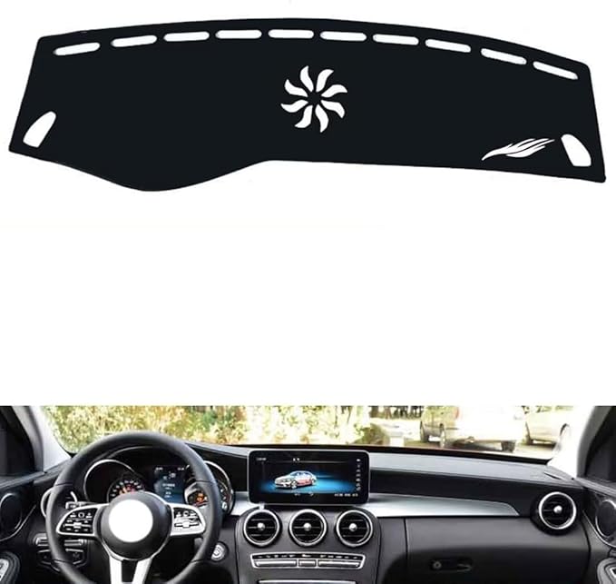 Leather Dashboard Cover Compatible with Mercedes C Class W205 2015-2021，Dash Cover（Black）