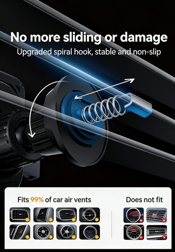 15W Air Vent Wireless Charging Car Phone Mount - Air Vent Magnetic Fast Charge Holder with 90° Rotation, in-Car Navigation Stand