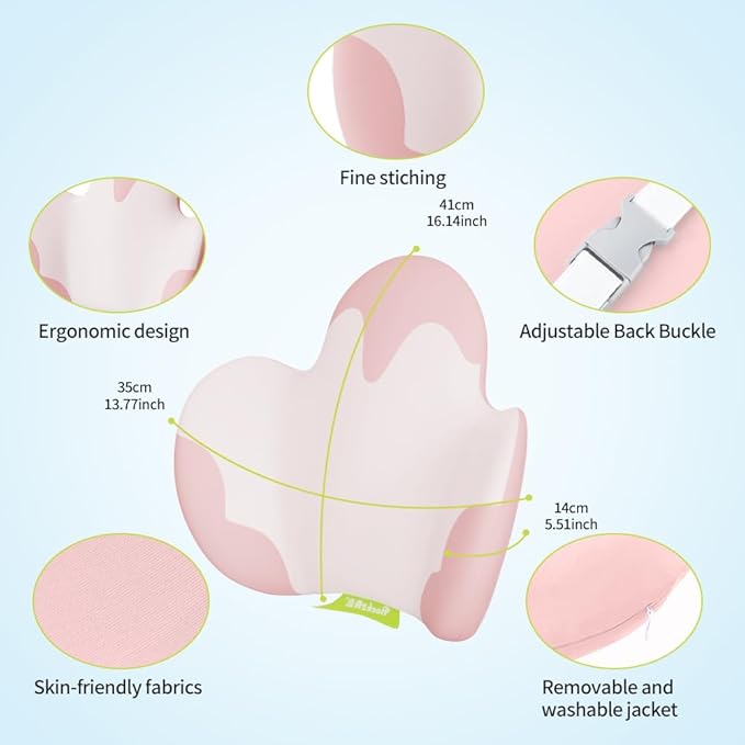 Lumbar Support Pillow for Office Chair, Car Back Support with Memory Foam, Support for Lower Back Pain Relief Lumbar Pillows, Ergonomic Back Cushion for Desk Chair, Sofa, Bed, Car Seat (Pink/White)