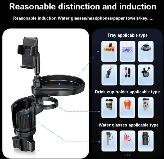 Upgraded 4-in-1 Car Cup Holder,Car Tray,Dual Cup Holders,Phone Mount,360° rotatable car Tray and Phone Expander,All in one Road Trip Essentials