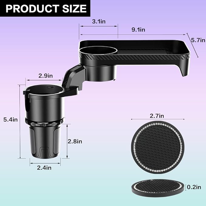 Car Cup Holder Expander Tray, Drink Holders for Car, 360° Rotation Detachable Tray Table, 2 Bling Car Coasters Included, Compatible with Yeti, Hydro, 16-32 oz etc, Universal for Cars, Vehicles, SUV