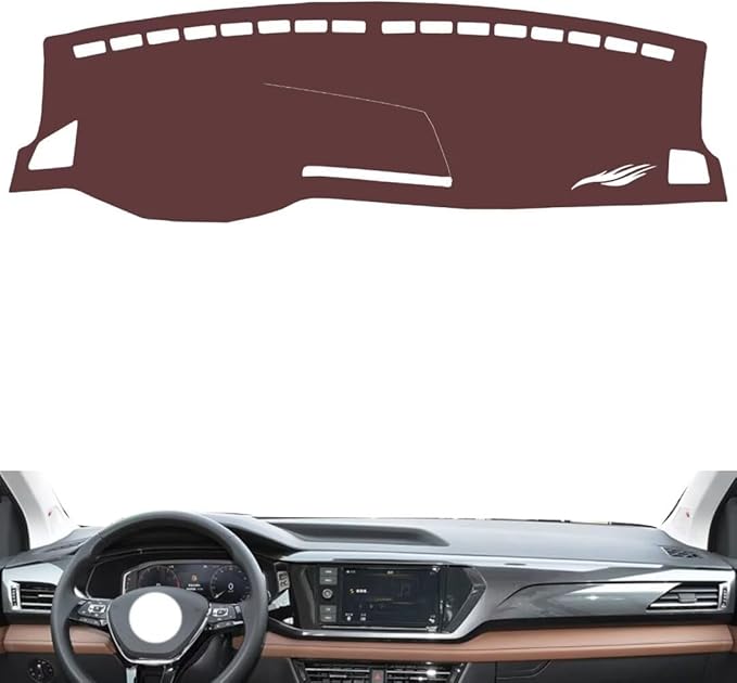 Leather Dashboard Cover Compatible with VW Tharu 2019-2022,Dash Board Cover mat Anti-Slip Sun-Proof and dust-Proof(Brown)