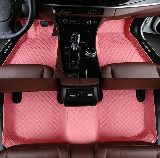 Custom Leather Car Mats, Vehicle-Specific Fit All-Weather Floor Mats, 100% Waterproof Anti-Slip Durable Protection for SUV Truck Sedan, Precision Tailored Protection (Pink)