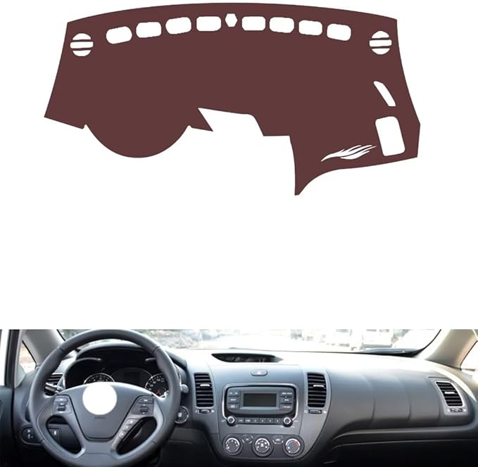 Leather Dashboard Cover Compatible with KIA K3 2013-2017,Dash Board Cover mat Anti-Slip Sun-Proof and dust-Proof(Brown)