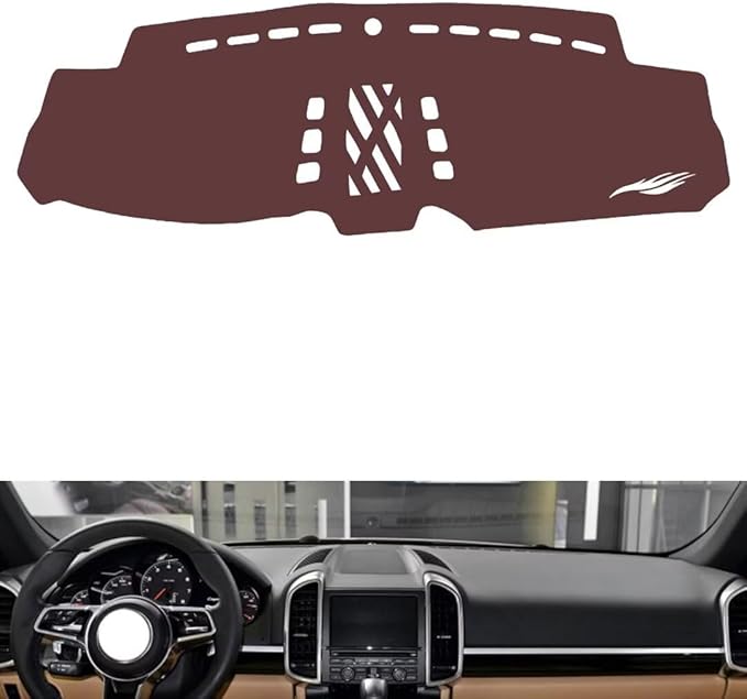 Leather Dashboard Cover Compatible with Porsche Caynne (NO Compass) 2010-2016,Dash Board Cover mat Anti-Slip Sun-Proof and dust-Proof(Brown)