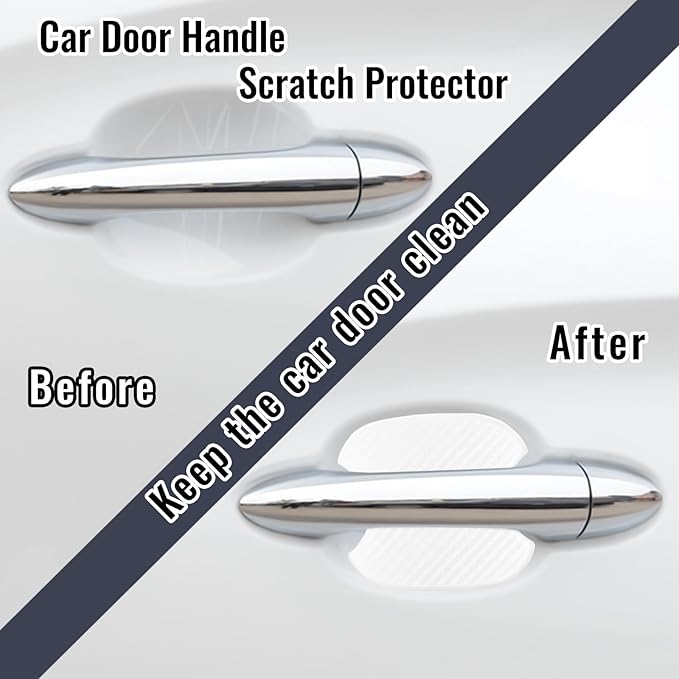 WORCAS 4Pcs Universal 3D Carbon Fiber Car Door Handle Paint Scratch Protector Sticker Auto Door Handle Cups Protective Pad(L)