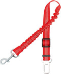 Aerkersun Dog Seat Belt for Car - Adjustable Dog Car Safety Harness, Elastic Cushioning Seatbelt Leash, Reinforced Metal Buckle Anti-Tangle Design, for Small and Medium Pets (Red)