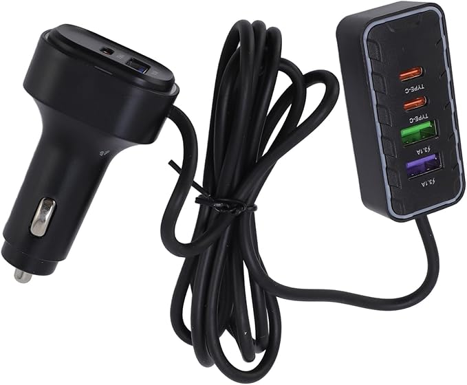 Multiport Car Charger, 12V 24V Fast Charging Cigarette Lighter Adapter, with Multiple USB Ports for Phones and Multiple Devices, Compatible for Travel and Road Trips in Cars,