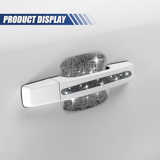 10PCS Bling Car Door Handle Protector, Crystal Rhinestone Anti-Scratch Car Bowl Decoration Sticker Decal, Universal Auto Exterior Door Protective Covers Accessories for Women (Mineral Black)
