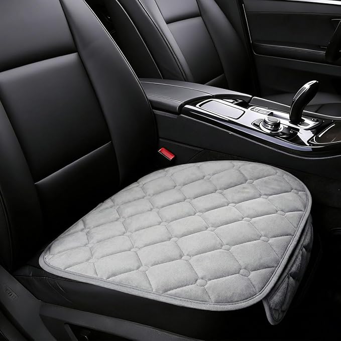YoRise Car Seat Cushion, Soft Plush Auto Seat Pad with Storage Pocket, Car Driver Seats Protector Cover with Non-Slip Rubber Bottom, Winter Vehicle Accessory for SUV, Truck, Home, Office (Gray)