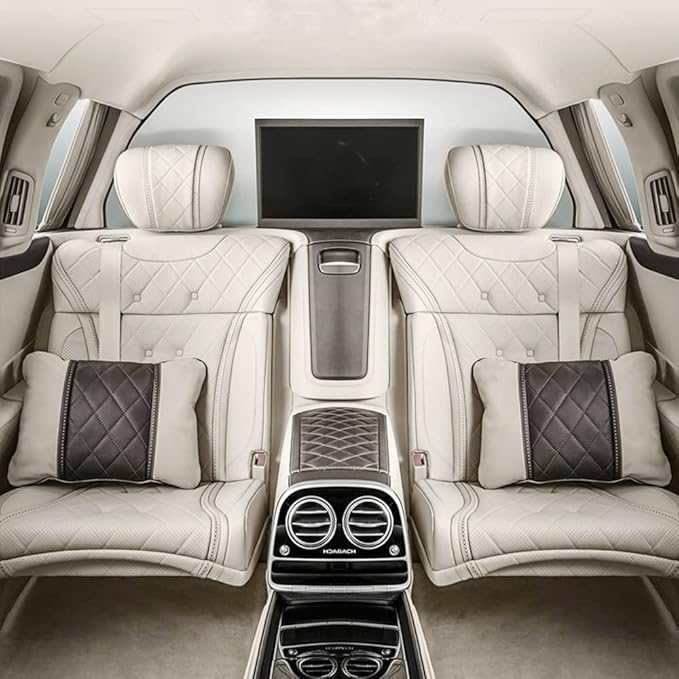 Car Pillows Napa Leather Car Seat Rest Cushion Car Lumbar Pillow for Mercedes Benz Maybach S-Class Lumbar Support Pillow car Accessories（Beige Coffee）