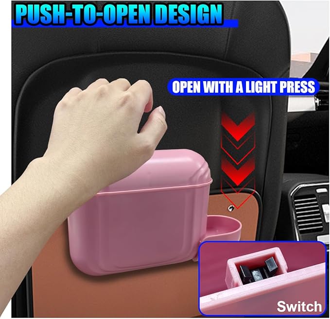 Car Trash Can with Lid, Hanging Leakproof Vehicle Garbage Bin, Auto Back Seat Organizer Dustbin with 2 Rolls of Trash Bags, Versatile Storage Accessory for Car Air Vent, Dashboard (Pink)