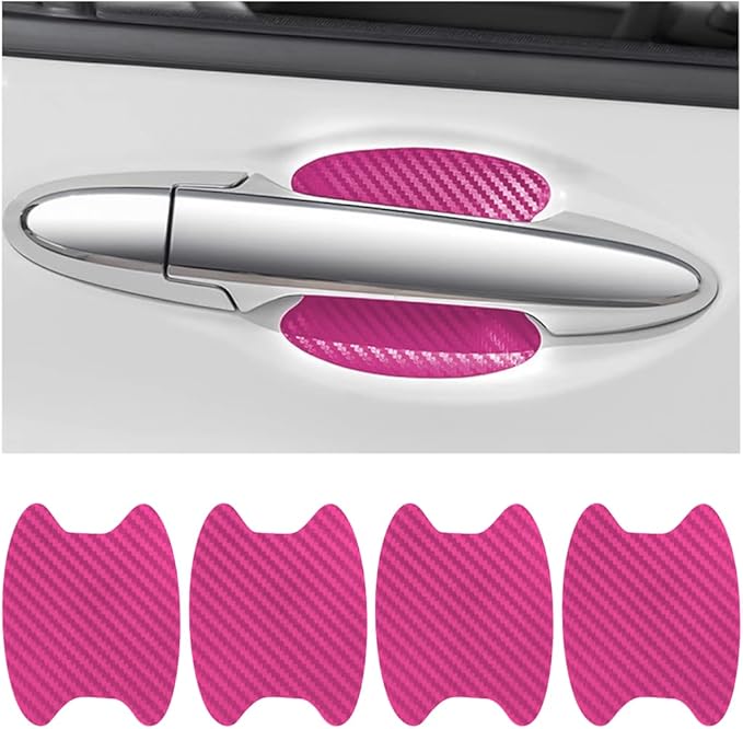 4PCS Door Handle Protector Sticker, Universal Carbon Fiber Anti-Scratches Auto Door Handle Protective Film, Side Paint Cover Guard Stickers Fit for Most Handles (Pink/4PCS)