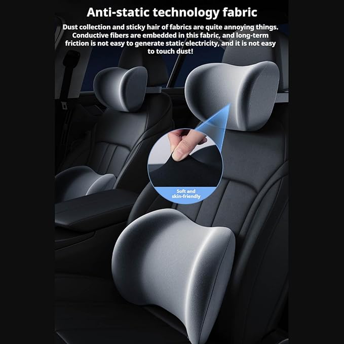 Car Headrest & Lumbar Support Cushion, Ergonomic Car Seat Headrest & Lumbar Cushion with Adjustable Strap for Neck Back Pain Relief, Memory Foam & Breathable Car Head Lumbar Rest Set (Pink)