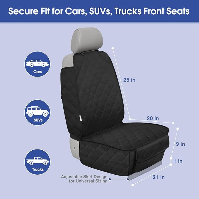 ALLANSING Front Seat Cover with Side Flaps - Waterproof, Durable Captain Seat Protector for Dogs & Humans, Protects from Dirt, Fur, Scratches, Fits Cars, SUVs, Trucks, Minivans(2-Pack)
