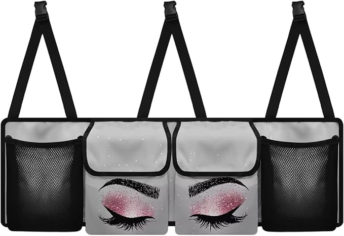 Pink Eyelash Trunk Organizer Car Women Large Capacity Car Back Seat Organizer Collapsible Cargo Bag,Space Saving Expert