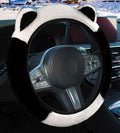 Car Steering Wheel Cover with Cat Ears Winter Warm Fuzzy Steering Wheel Protector Car Accessories Interior Decorations (Black+White)