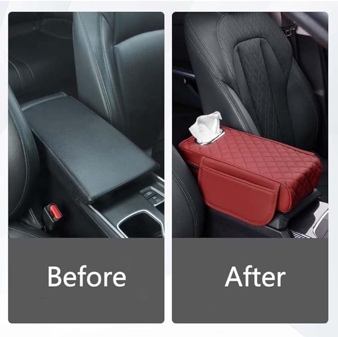 Car Armrest Pads for Hyundai Santa Fe Sport 2013 2014 2015 2016 2017 2018,Leather Center Console Covers Waterproof Anti-Slip Scratch Comfortable Automobile Protective Accessories,Claret
