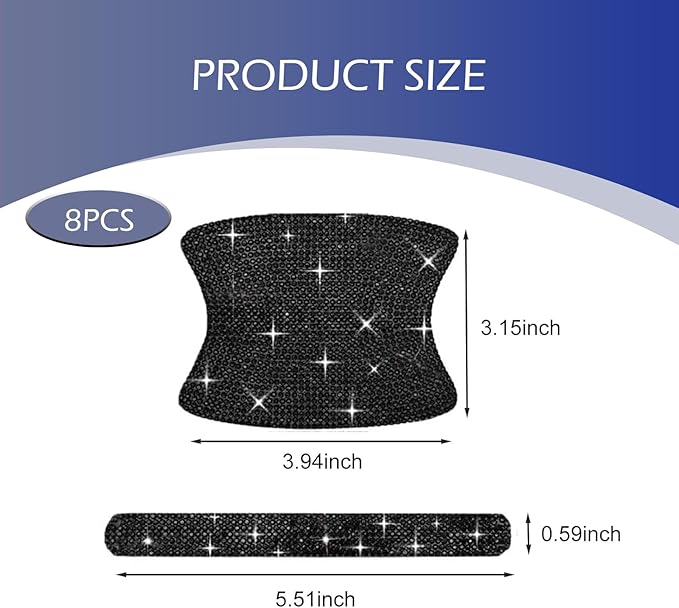 8PCS Bling Car Door Handle Protectors, Shiny Auto Doors Bowl Protective Sticker, Crystal Rhinestone Door Handle Scratch Decals, Auto Vehicle Protector Decor Covers (Black)