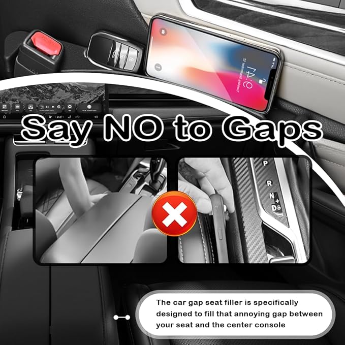 2PCS Car Seat Gap Filler Organizer,3-in-1 Multifunctional Car Gap Seat Filler with Storage Slot & Hook,Premium in Between Cars Seats Catcher Avoids Dropped Items Fits Most Cars