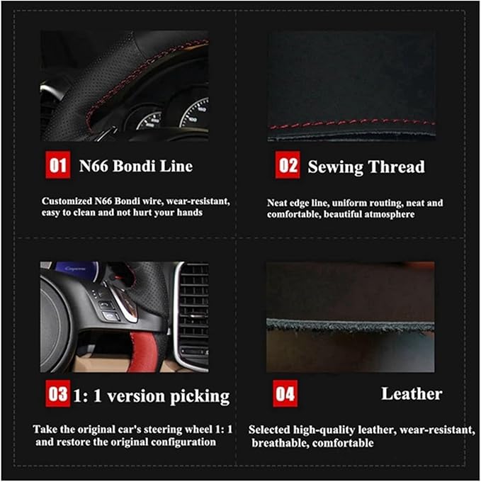 PU Leather Car Steering Wheel Cover for 2009-2017 Corsa (D) & Corsa (D) (3-Spoke) - Enhanced Grip & Comfort(Black Thread)