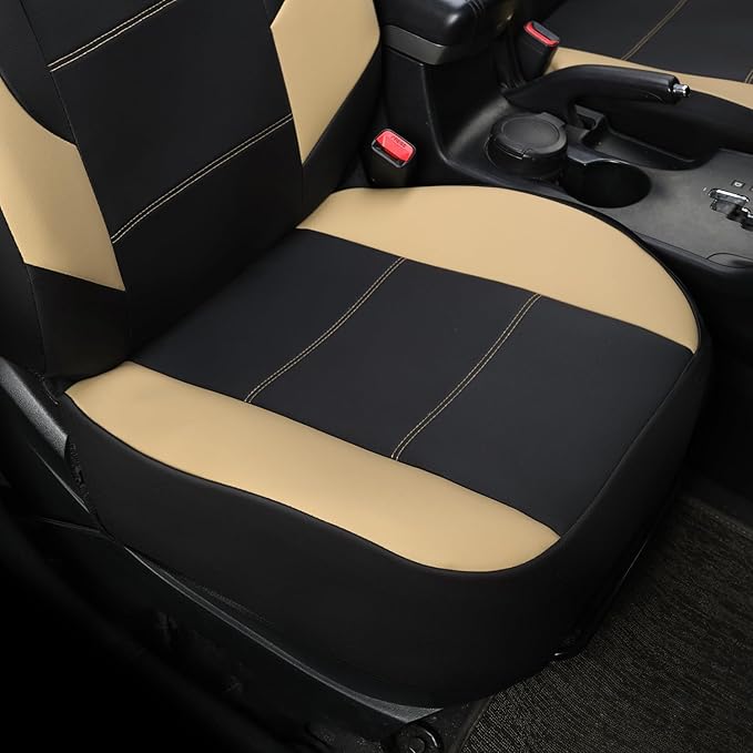 GIANT PANDA Front Car Seat Cover for Hyundai, Leather Bucket Seat Covers Custom Fit Hyundai Sonata Elantra Santa Fe Tucson Accent Kona Palisade Genesis Venue Ioniq(Beige+Black) 2-Pack