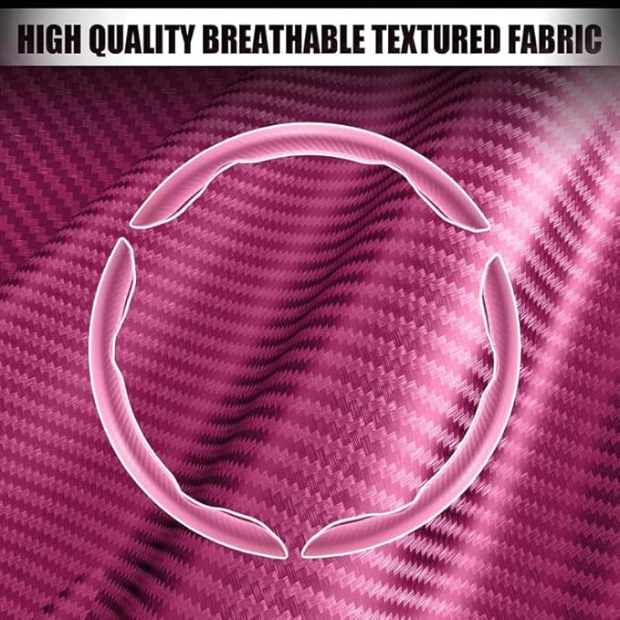 3pcs Carbon Fiber Car Steering Wheel Cover, Segmented Anti-Skid Steering Wheel Protector, Universal 99% Steering Wheel, Butterfly Steering Wheel Cover Women Men, Car Accessories Interior (Pink)