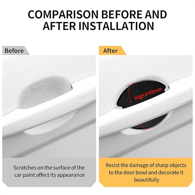 DriveAlly 4Pcs Silicone 3D Carbon Fiber Texture Car Door Handle Cup Protectors Paint Scratch Protector Sticker Vehicle Exterior Accessories Sticker 1.5mm Thick Scratch Guard Sticker Black L
