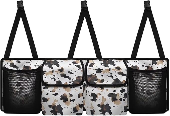 Car Trunk Organizer SUV Accessories, Space-Saving Car Trunk Organizers for Women Fashion Back Seat Car Organization Accessories, It Easy to Find Things, Novelty Cow Print