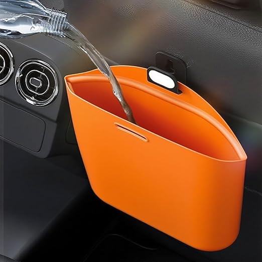 Car Silicone Hanging Trash Bag with Hook - 10.3x8.3in Leak-Proof Organizer Easy Clean, Waterproof Garbage Storage Bag, Multipurpose Trash Bin for Car (Orange)