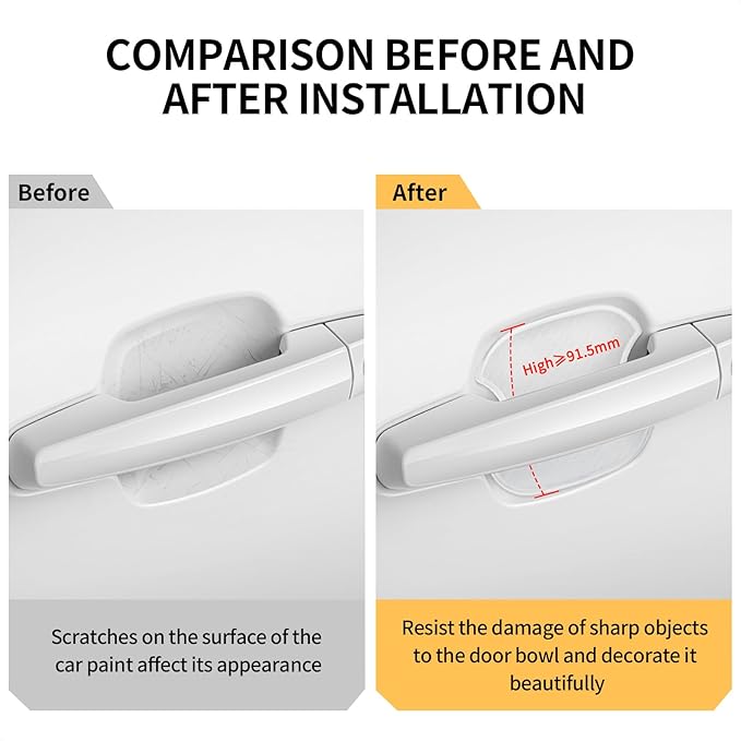 DriveAlly 4Pcs Silicone 3D Carbon Fiber Texture Car Door Handle Cup Protectors Paint Scratch Protector Sticker Vehicle Exterior Accessories Sticker 1.5mm Thick Scratch Guard Sticker Semi-Transparent M