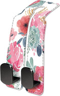 NUGGHU Car Seat Headrest Hook, Universal Leather Cute Hanger Holder Hook, Storage Organizer Interior Accessories for Purse Bags Handbag Cute Pink Flowers