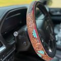 Western Steering Wheel Cover,Retro Western Cowboy Car Universal Steering Wheel Cover,Embossed Hand-Painted Leather Western Car Accessories, for Women Man, Anti-Slip Design Easy to Install (F)