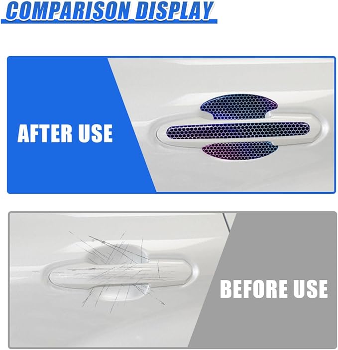 8PCS Laser Car Door Handle Protector, Anti-Scratch & Bumping Auto Door Bowl Protector with Reflective Design, Universal Self-Adhesive Vehicle Exterior Decoration Accessories(No Mark)