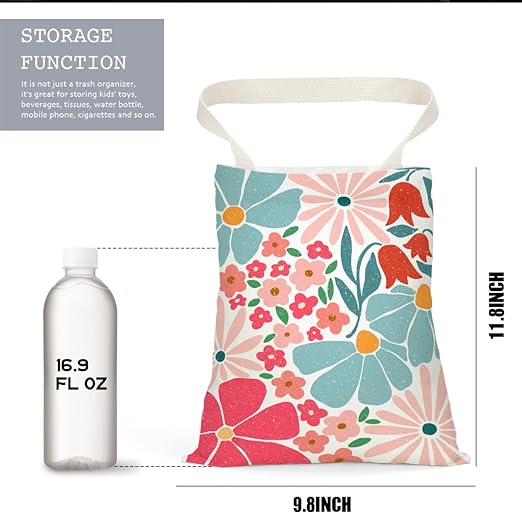 Pykfrhh Danish Flower Car Trash Can, Car Trash Bag Hanging, Waterproof Cars Back Seat Hanging Organizer and Storage Trash Bags for Vehicle Travelling Camping