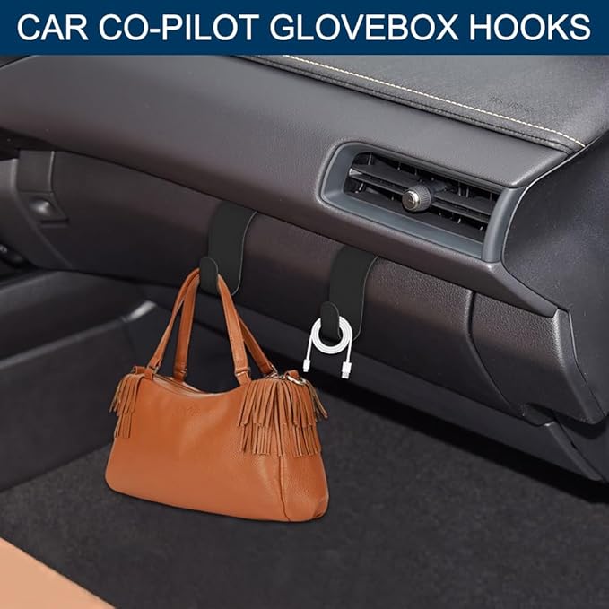 Car Co-Pilot Glovebox Hooks, Glove Box Organizer for Car, Anti-Scratch Vehicle Passenger Seat Storage Hanger, Auto Accessories Auto Glove Box Front Seat Hook for SUV Sedan Truck (Black)