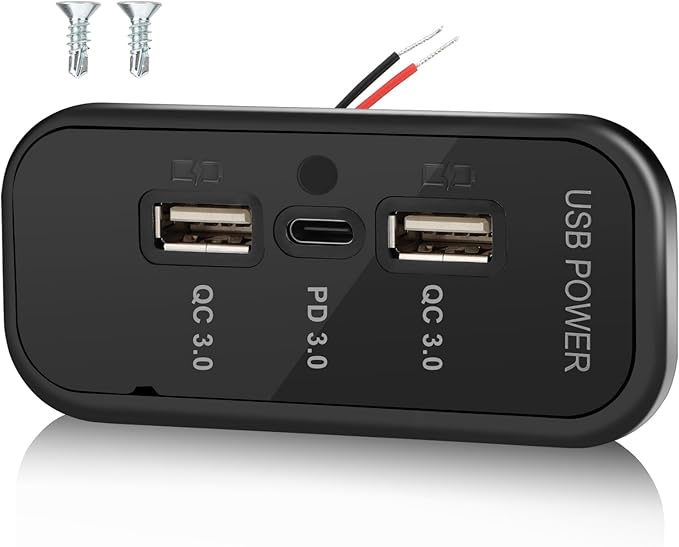 72W 3 Ports 12V RV USB Outlet, 36W PD3.0 Type-C Quick Charge + Dual 18W QC3.0 USB A Panel Wall Mount Car Charger Socket Automotive Multi-Port Adapter for ATV Marine Truck Boat Bus