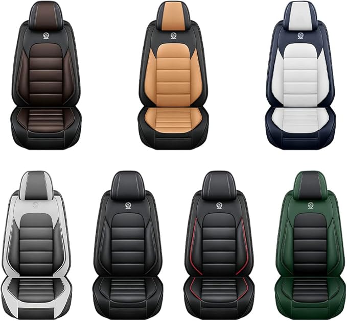 Iceleather Car Seat Covers for Ford Edge 2007-2025,Waterproof Soft Breathable PU Leather Seat Cover with Storage Pockets(Black&Green,Front Set)