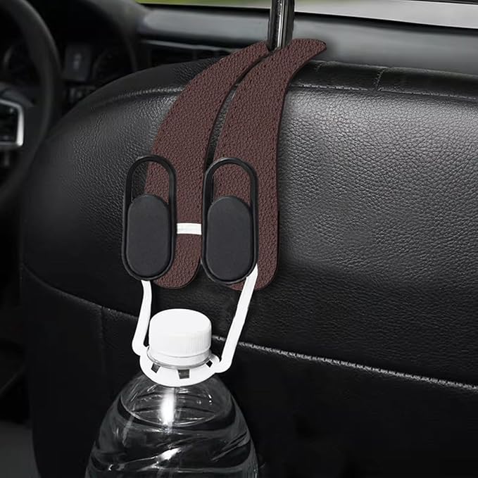 2PCS Car Seat Headrest Hook, Leather Dual Hook Vehicle Seat Back Storage Organizer for Purse Handbag Umbrella, Auto Backseat Groceries Hanger Holder, Universal for Truck SUV Sedan (Brown)