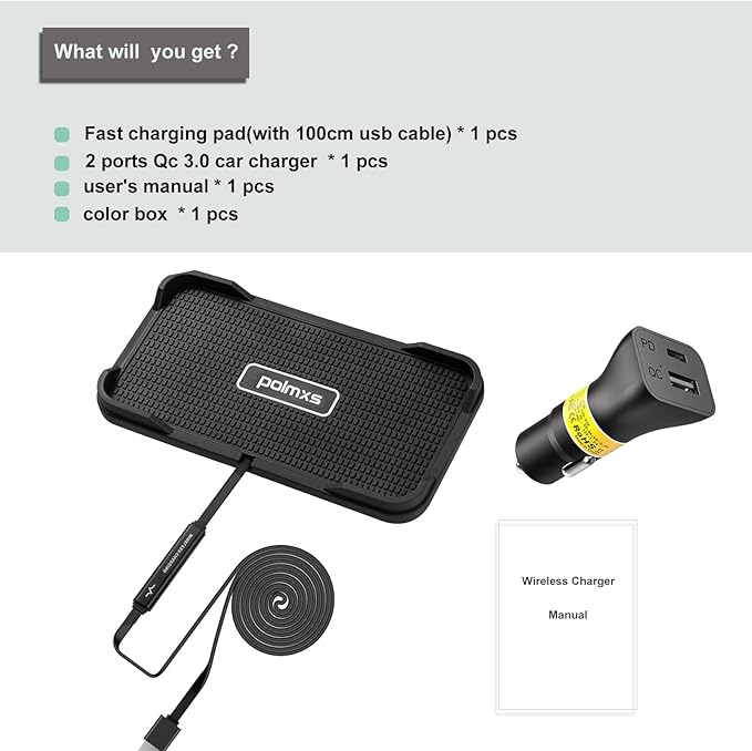 Wireless Charger Car Charging pad,Polmxs 15W Fast Wireless Phone Charger Cell Phone Cordless Charging mat Compatible with iPhone 11/12/12/14/15 Galaxy S21/S22/S23/24 (C12Y)
