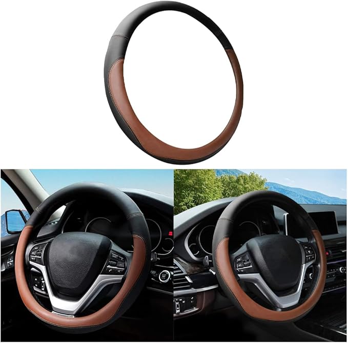 Mandark Car Steering Wheel Cover, Elastic Stretch Breathable Anti-Slip Microfiber Leather Auto Steering Wheel Protector, Soft Vehicle Interior Decor Accessories, Universal for RV, SUV, Truck (Coffee)
