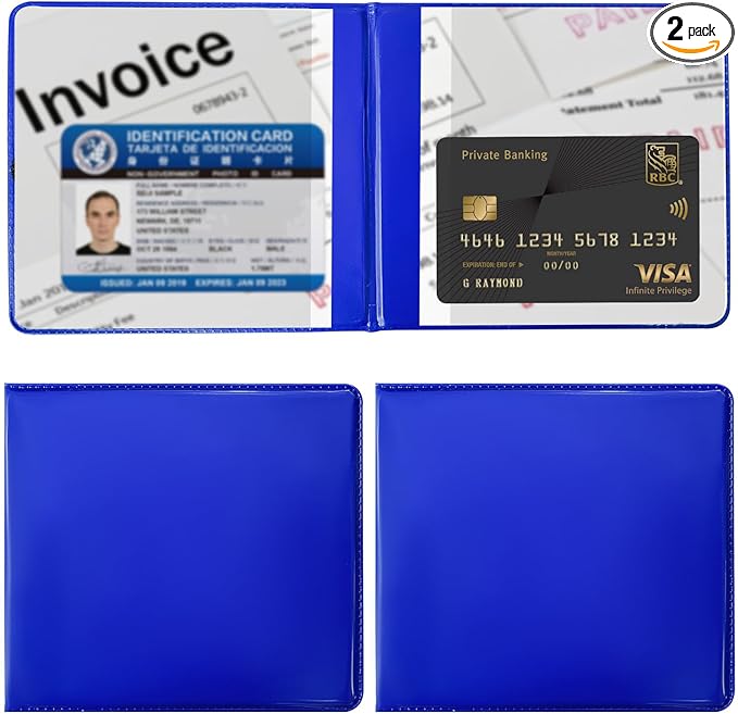 Ziciner 2PCS Car Registration and Insurance Holder, 5.2"× 4.7" Leather Auto Glove Box Organizer with Closure, Essential Car Document Holder for Card, Driver License (Blue)