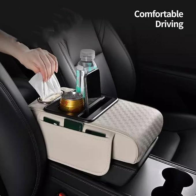 Car Center Console Cushion Pad for Nissan Murano II (Z51) 2008 2009 2010 2011 2012 2013 2014, Anti-Scratch Armrest Middle Console Cover with Cup Holde 2 Storage Bags Accessories,G