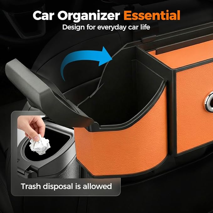 7-in-1 Car Backseat Organizer,Multifunctional Car Organizers and Storage Box with Cup Holder, Tissue Box,Trash Bin,Phone Mount and Hooks,Car Essentials Accessories for Women and Men (Brown)