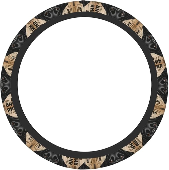 Black Labrador Art Dog Universal Fit Steering Wheel Cover for Car, Truck, and SUV, Durable Steering Wheel Protection