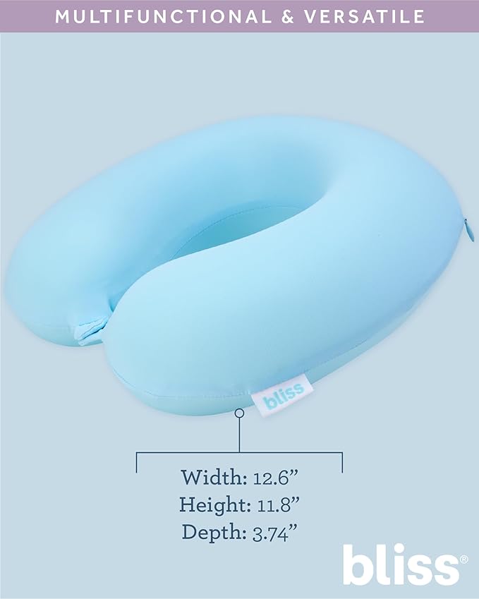 Bliss Neck Pillow - Lightweight U-Shaped Memory Foam Travel Neck Pillow with Snap Closure for Airplanes, Traveling, Offices, Cars, Size One Size, Light Aqua with Mask