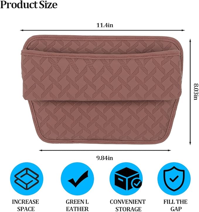 Car Seat Gap Filler Organizer, Leather Console Side Gap Filler Storage Box for Storing Phones Keys, No-Drop Automotive Seat Crevice Blocker Organizer, Universal for Truck SUV Sedan (Brown)
